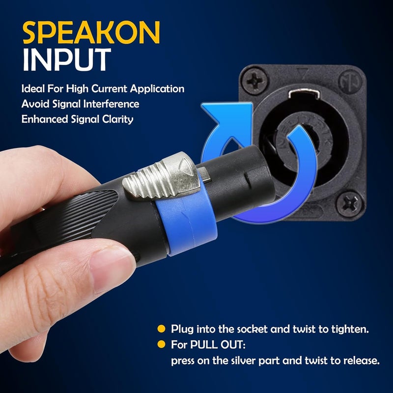 HBU 1 Pack 10 Feet Speakon to 1/4" Cable - 1pc 10FT Speak-On Male to 1/4 Inch 6.35mm TS Wire for Speaker, Loudspeaker, Audio Amplifier, Mixer - 16 AWG Heavy Duty with Twist Lock - Image 5